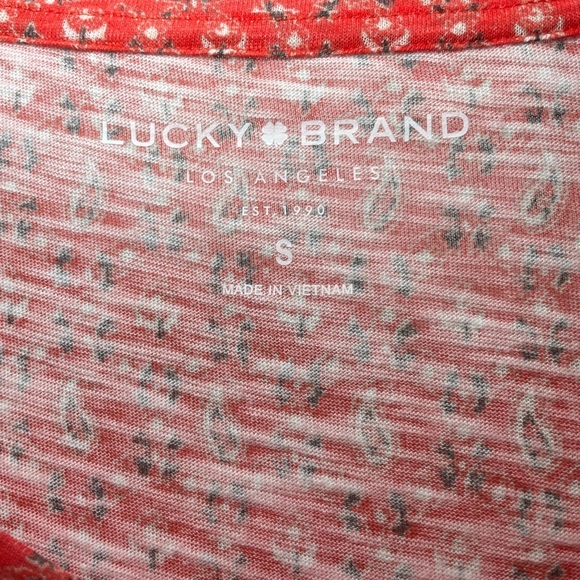 Lucky Brand Red Floral Mix Border Boho Top Pullover T-Shirt sz S - Picture 2 of 6